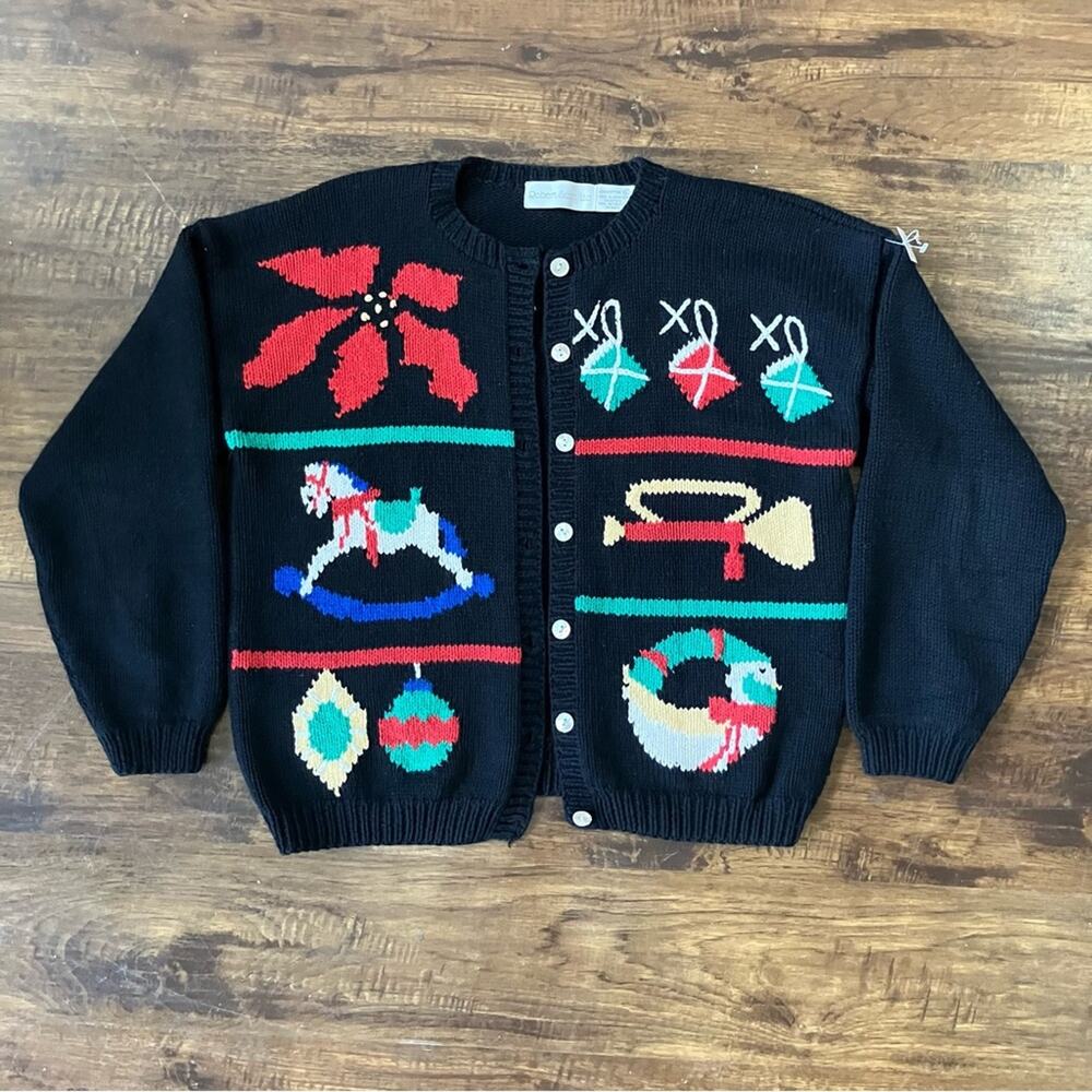 Vintage Christmas Cardigan Sweater Cotton Large